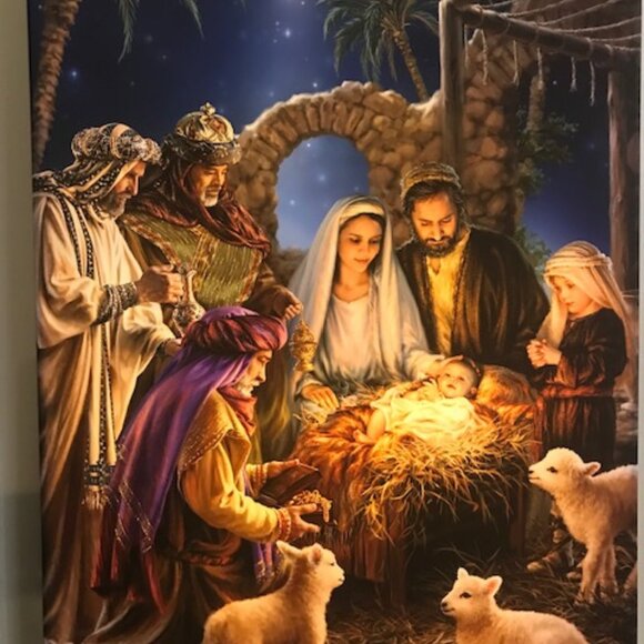 THE NATIVITY FULLY ILLUMINATED LED ART BY GLOW DECOR W/REMOTE. 18X24